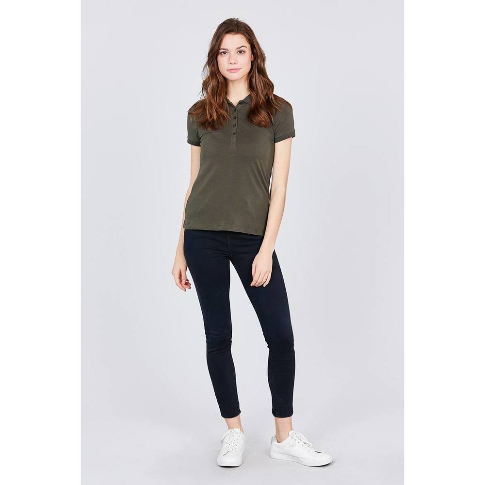 Classic Jersey Spandex Polo Top - Picture 2 of 6
